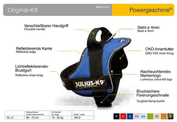 Julius K9 power harness, all sizes, 10 colors, NEW  